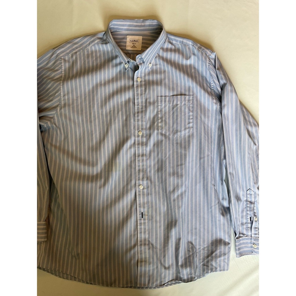 LLBean Men Cotton Button Down Collared Shirt Silky Feeling Classic Blue XL Trim